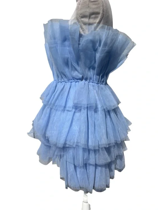 Mable Dusty Blue Ruffle Tulle Mini Dress Strapless Tiered Party Cocktail Medium - Picture 4 of 9